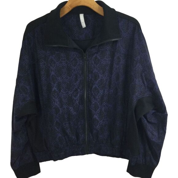 Athleta Women Brooklyn Bomber Track Python Print Full Zip Jacket Blue Sz XLarge - Picture 1 of 10